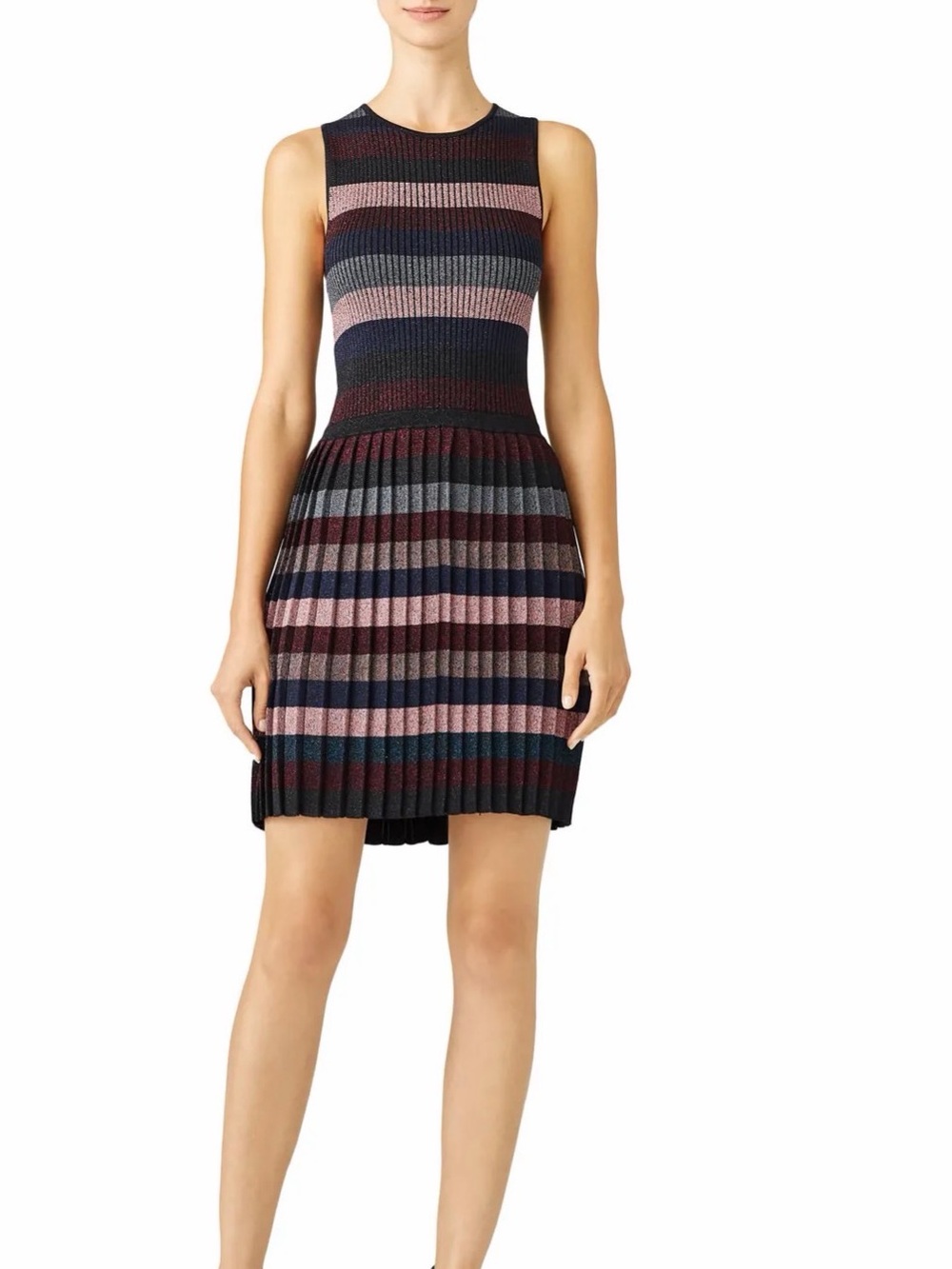 Parker Sleeveless Striped Knit Dress in Navy, Burgundy & Blush